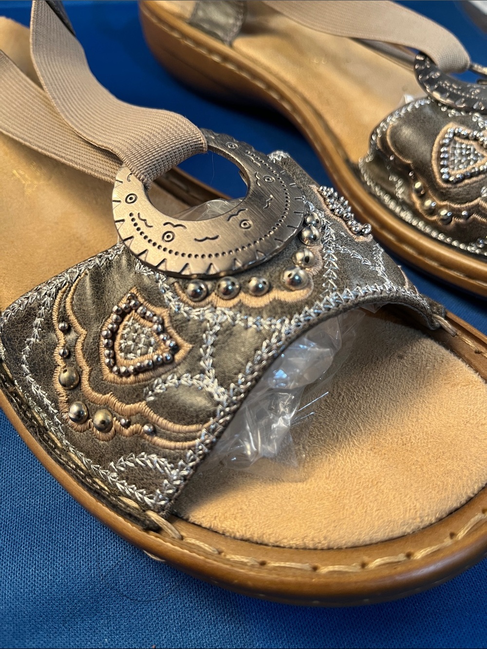 Regina by Rieker Metallic Silver Embellished Slingback Sandals - Picture 2 of 9